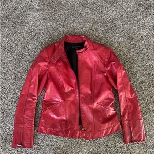Lafayette 148 New York Vibrant Red Leather Jacket